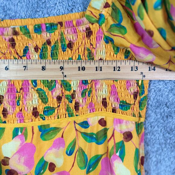 Farm Rio Mini Cashew Short Sleeve Smocked Maxi Dress XS - Picture 11 of 12